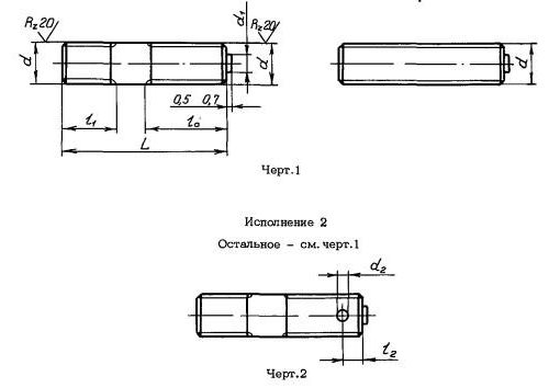 Шпильки для ввертывания в твердый металл со стопорением клеем ОСТ 1 31816-80